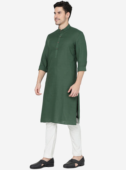 Bottle Green Solid Regular Fit Modi Kurta | JadeBlue