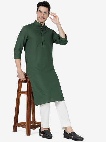 Bottle Green Solid Regular Fit Modi Kurta | JadeBlue