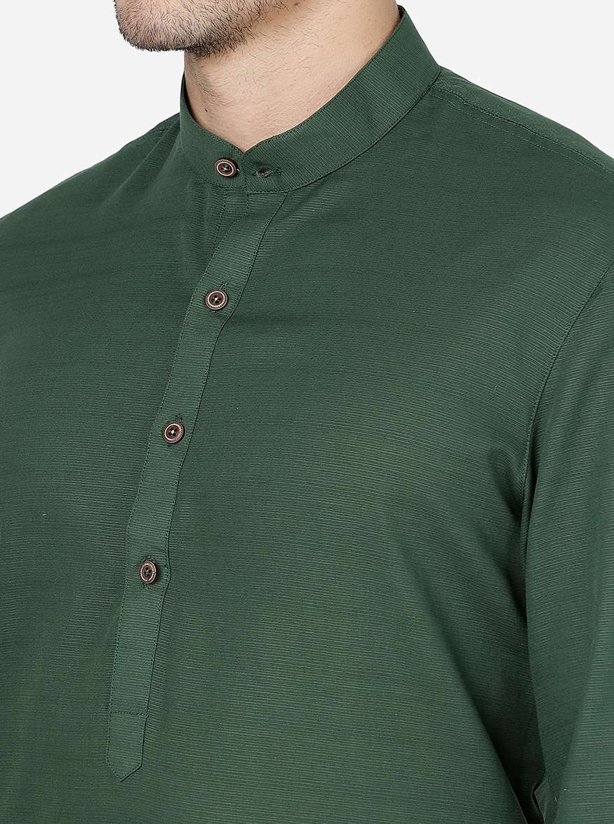 Bottle Green Solid Regular Fit Modi Kurta | JadeBlue