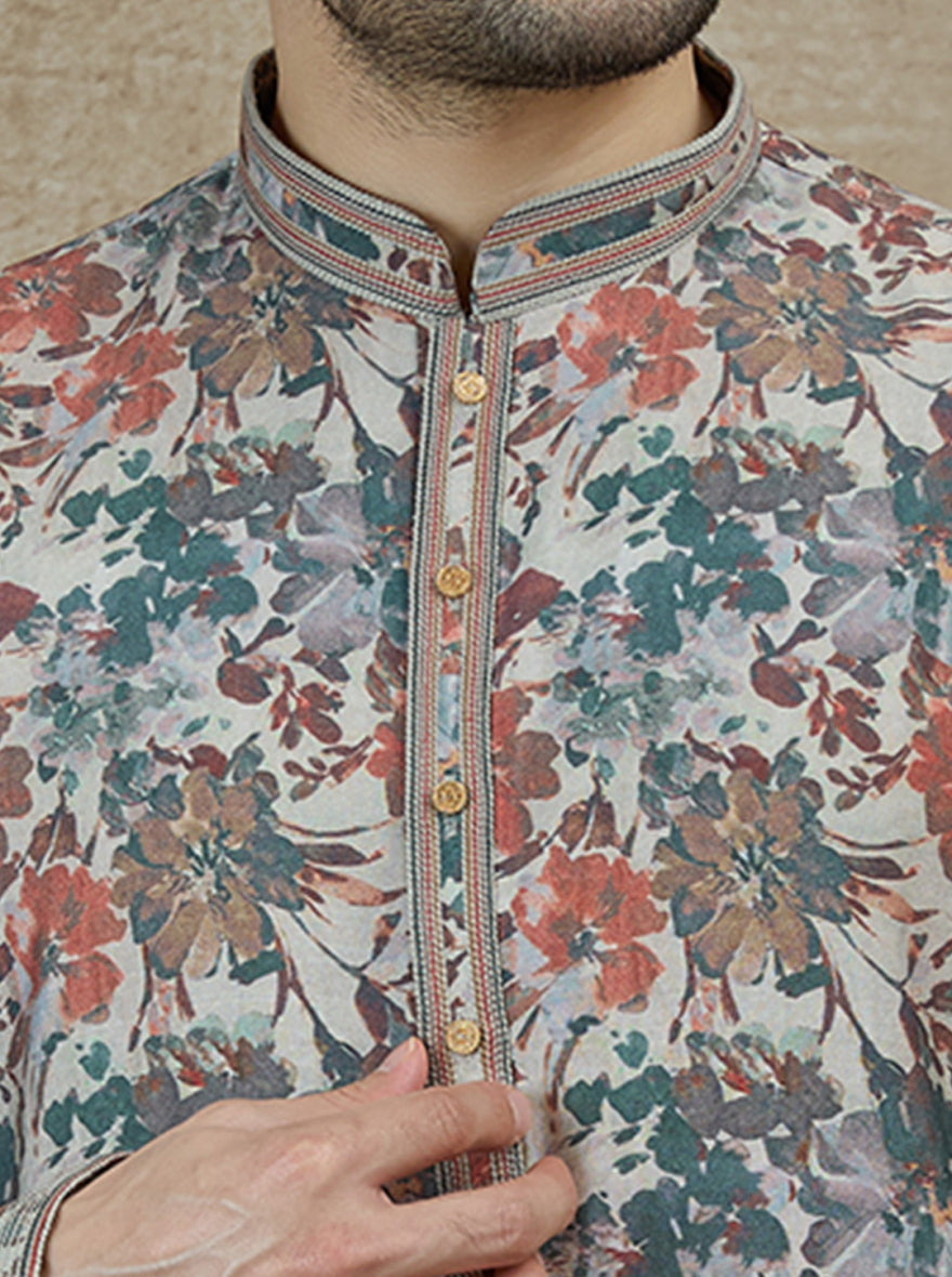 Green &  Orange Printed Kurta Pajama | Virasana