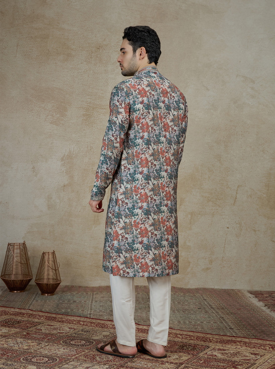 Green &  Orange Printed Kurta Pajama | Virasana