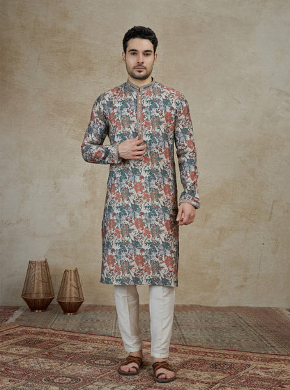 Green &  Orange Printed Kurta Pajama | Virasana