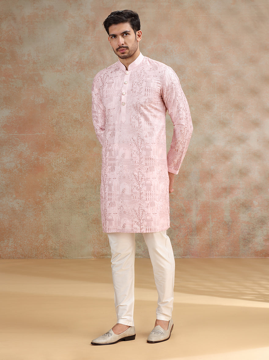 Light Pink Embroidered Kurta Pajama | JB X JB