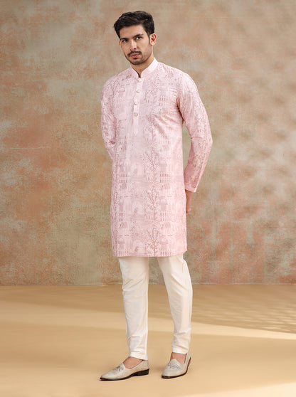 Light Pink Embroidered Kurta Pajama | JB X JB