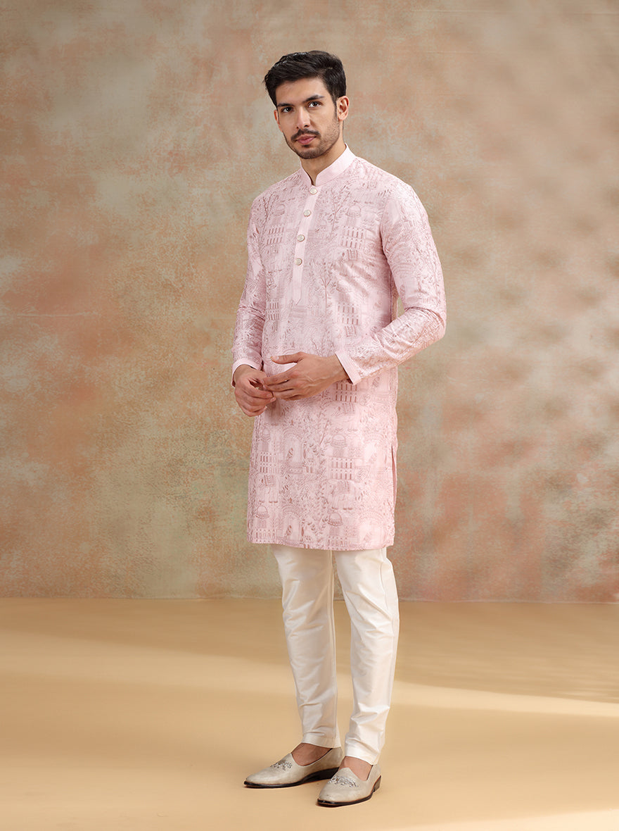 Light Pink Embroidered Kurta Pajama | JB X JB