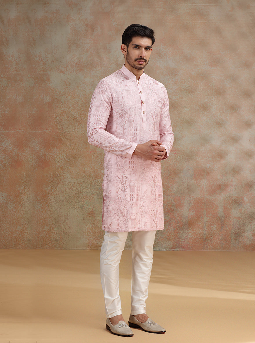 Light Pink Embroidered Kurta Pajama | JB X JB