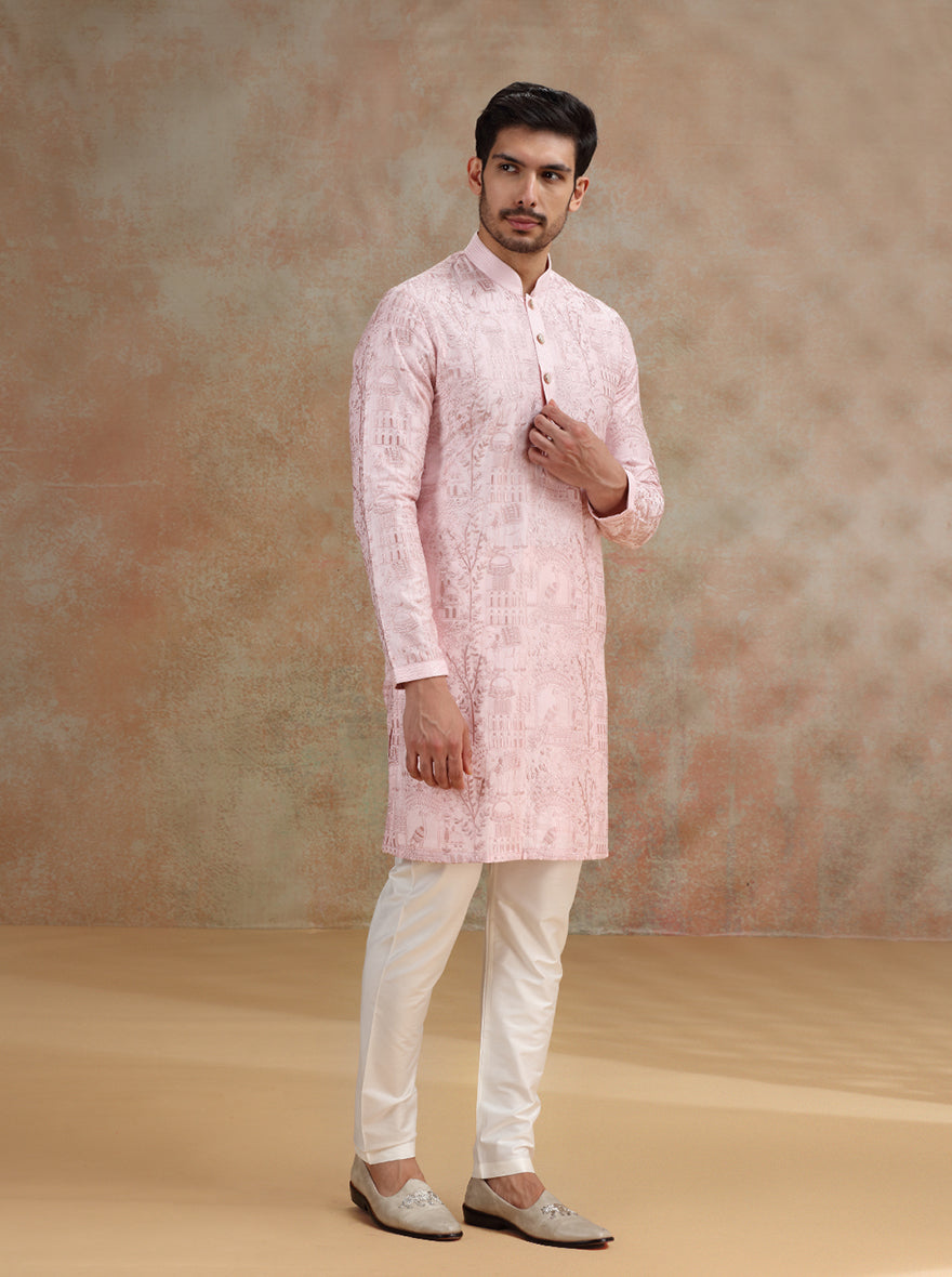 Light Pink Embroidered Kurta Pajama | JB X JB