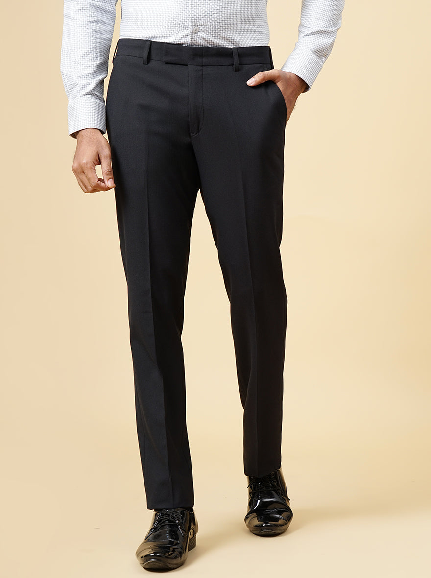 Black Solid Super Slim Fit Formal Trouser | JadeBlue Youth
