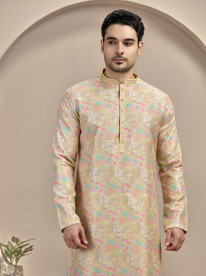 Yellow Printed Kurta Pajama | Azania