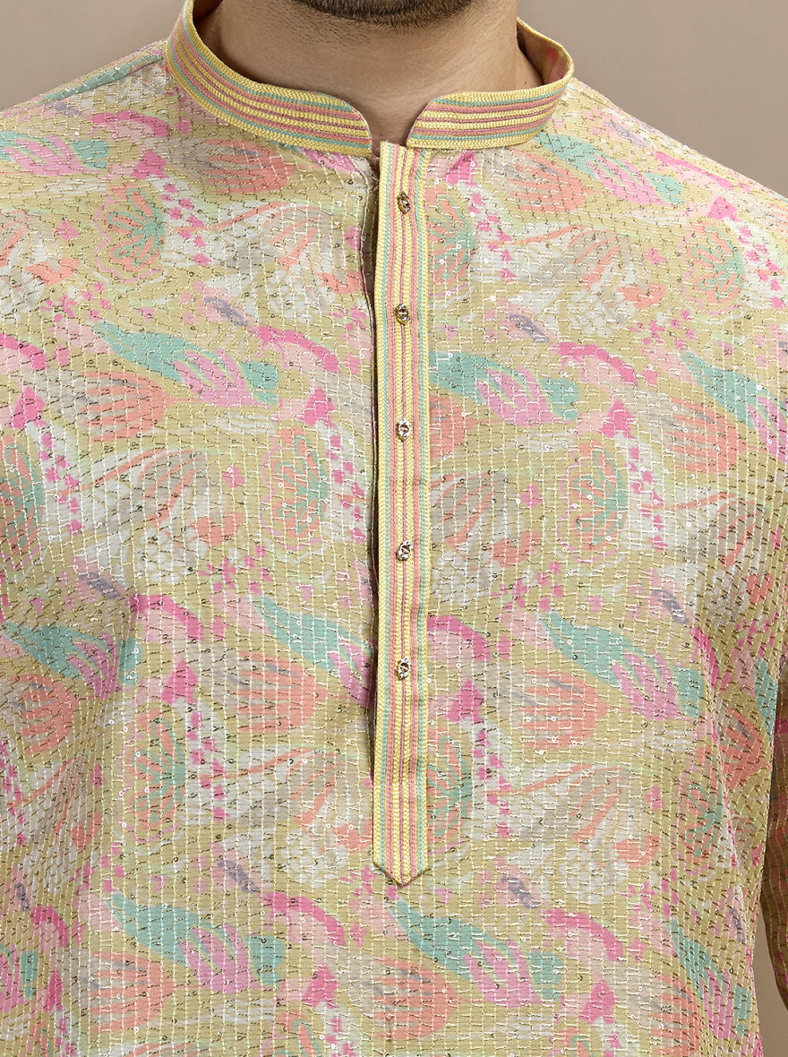 Yellow Printed Kurta Pajama | Azania