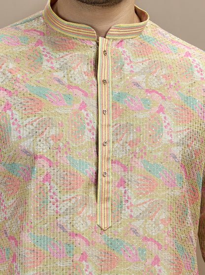 Yellow Printed Kurta Pajama | Azania