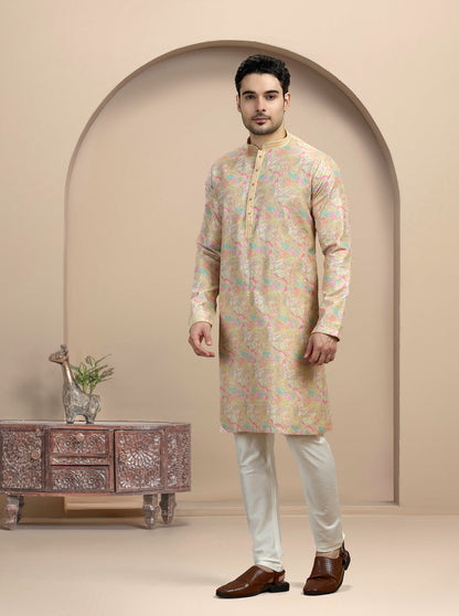 Yellow Printed Kurta Pajama | Azania