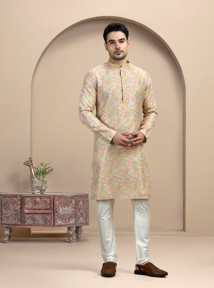 Yellow Printed Kurta Pajama | Azania