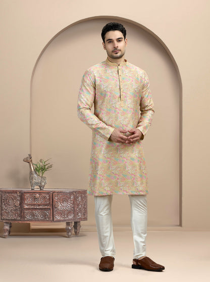 Yellow Printed Kurta Pajama | Azania