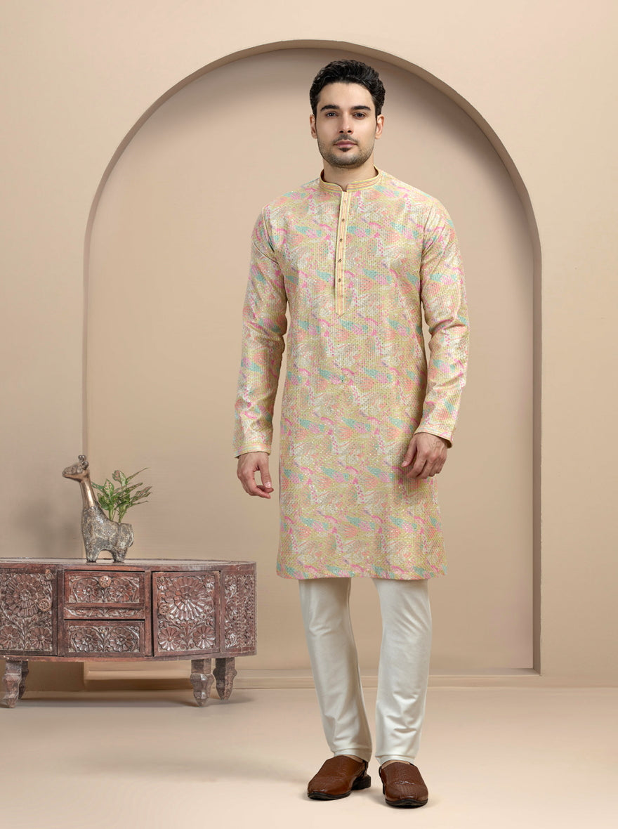 Yellow Printed Kurta Pajama | Azania