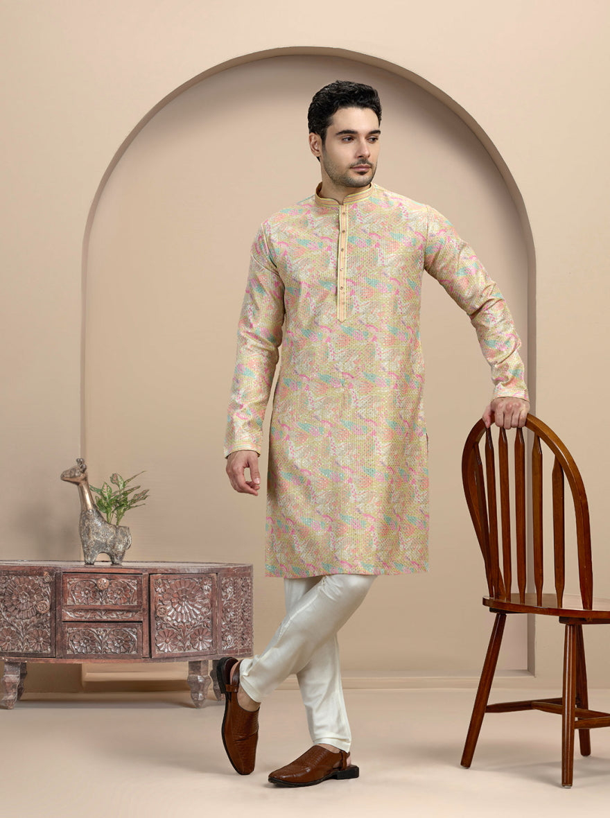 Yellow Printed Kurta Pajama | Azania