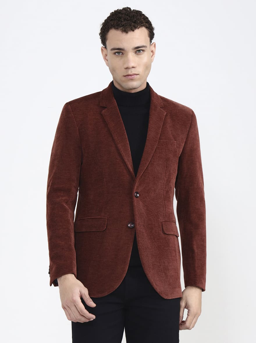 Brown Solid Regular Fit Blazer | JB X JB