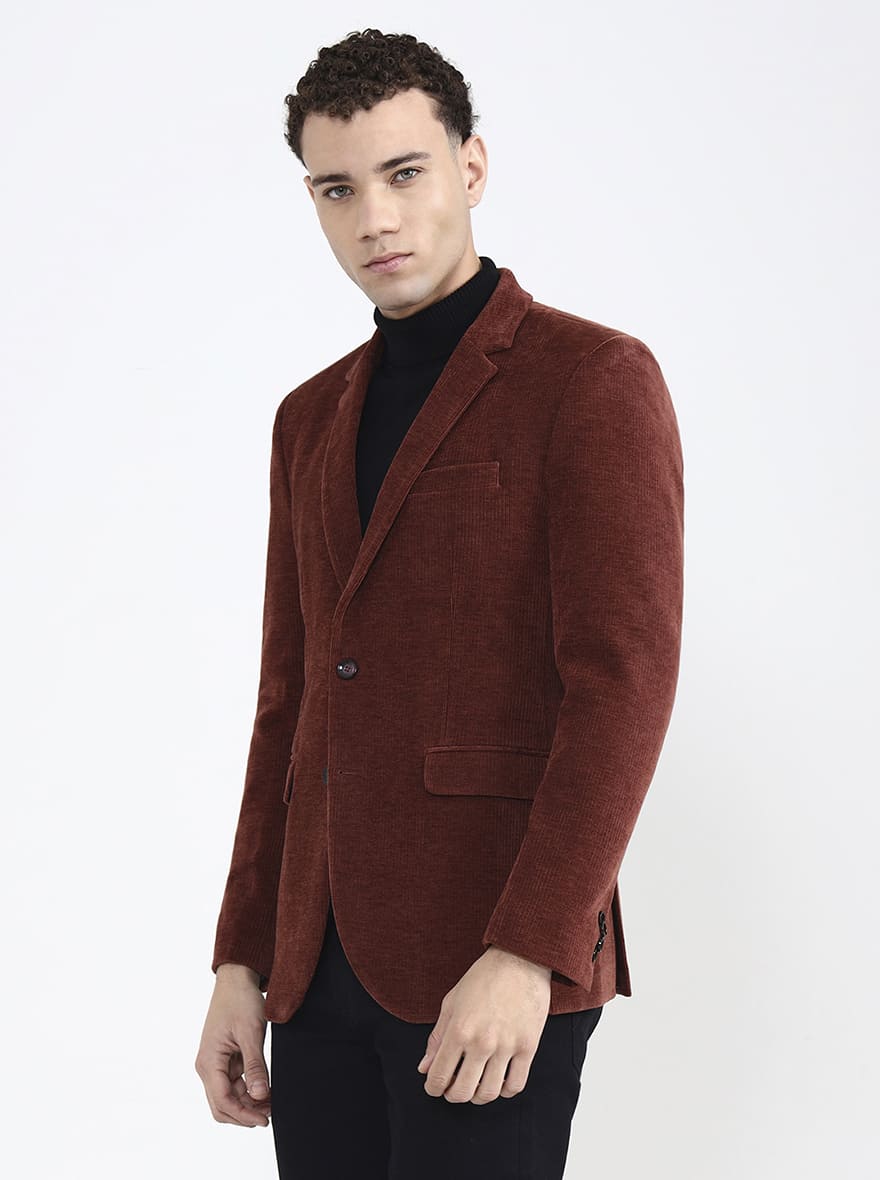 Brown Solid Regular Fit Blazer | JB X JB