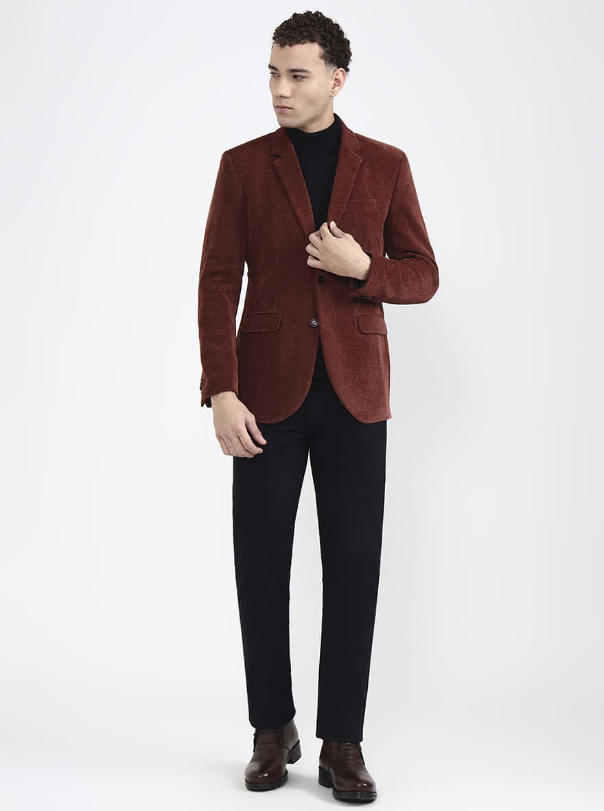 Brown Solid Regular Fit Blazer | JB X JB