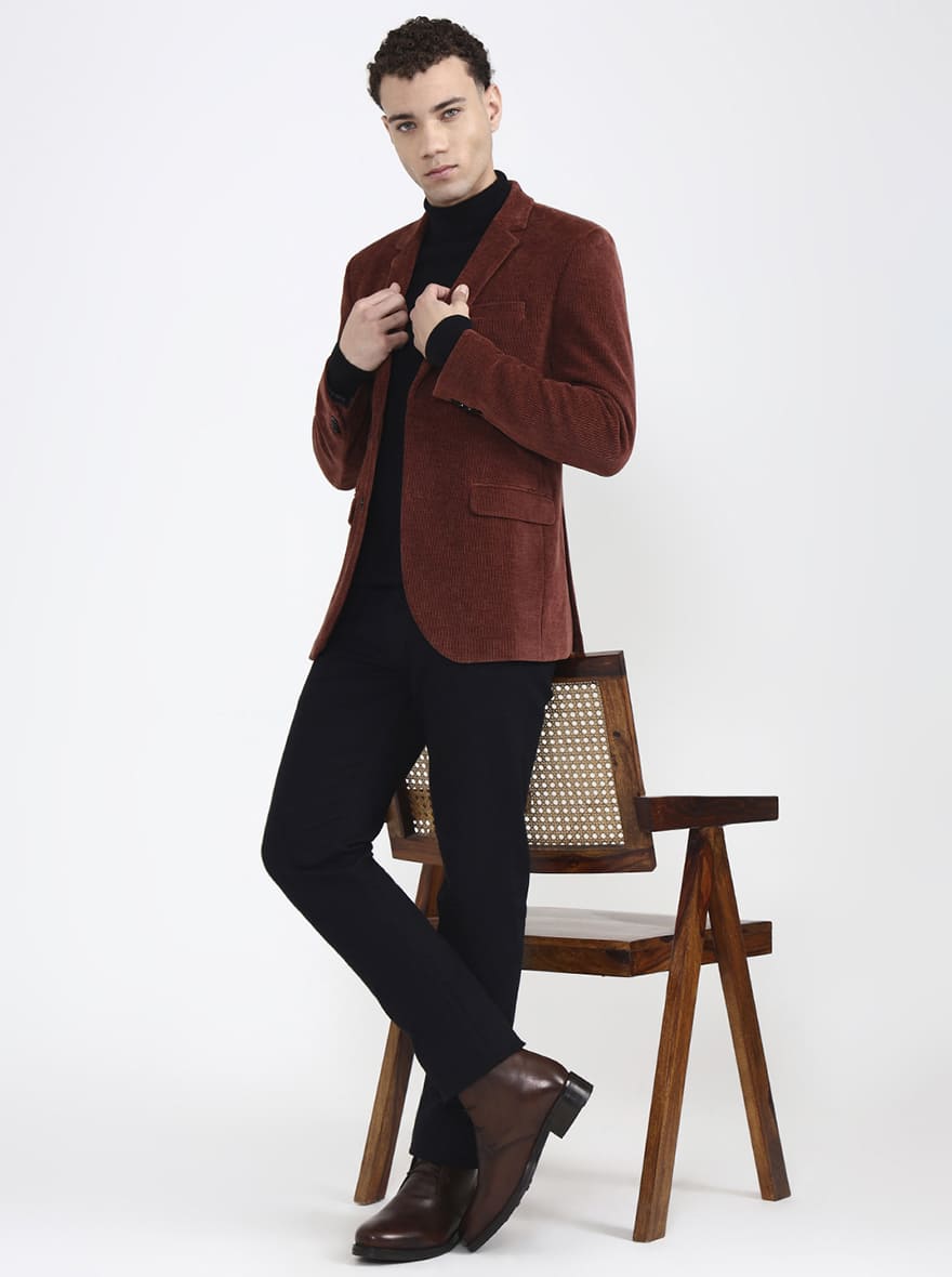 Brown Solid Regular Fit Blazer | JB X JB