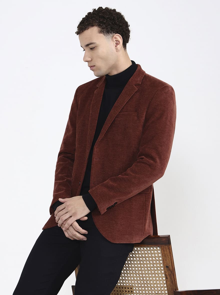 Brown Solid Regular Fit Blazer | JB X JB
