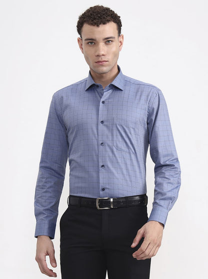 Blue & Black Checked Slim Fit Formal Shirt | Metal