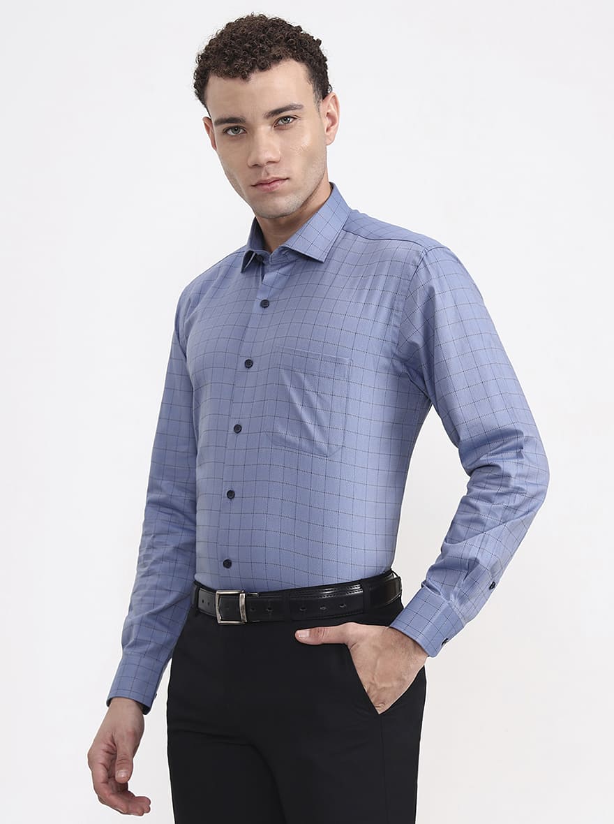 Blue & Black Checked Slim Fit Formal Shirt | Metal