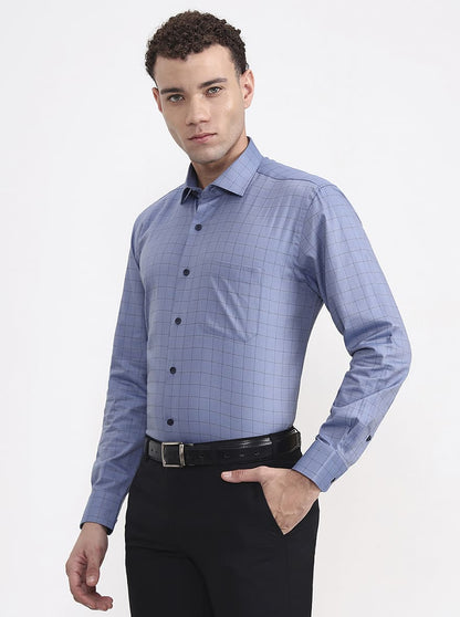 Blue & Black Checked Slim Fit Formal Shirt | Metal