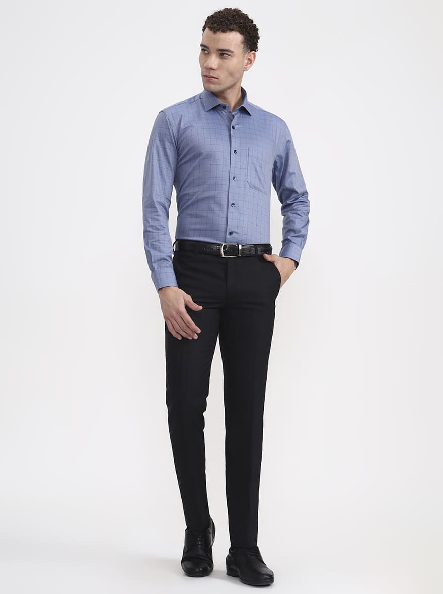 Blue & Black Checked Slim Fit Formal Shirt | Metal