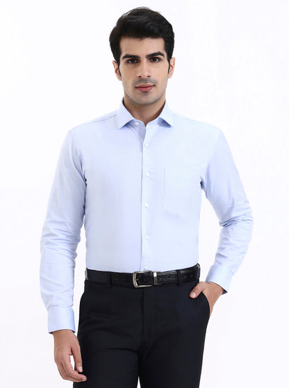 Sky Blue Solid Slim Fit Formal Shirt | Metal