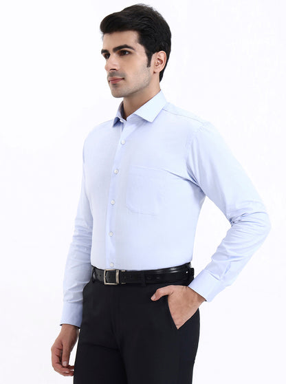 Sky Blue Solid Slim Fit Formal Shirt | Metal