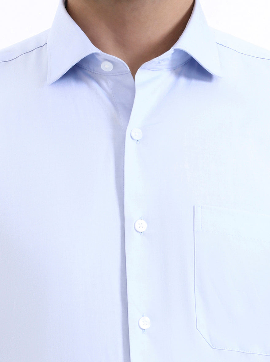 Sky Blue Solid Slim Fit Formal Shirt | Metal