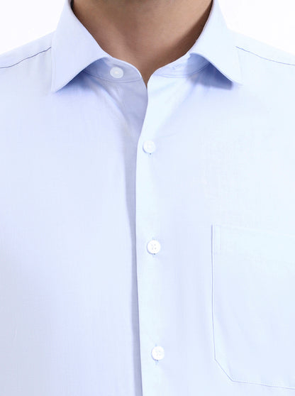 Sky Blue Solid Slim Fit Formal Shirt | Metal