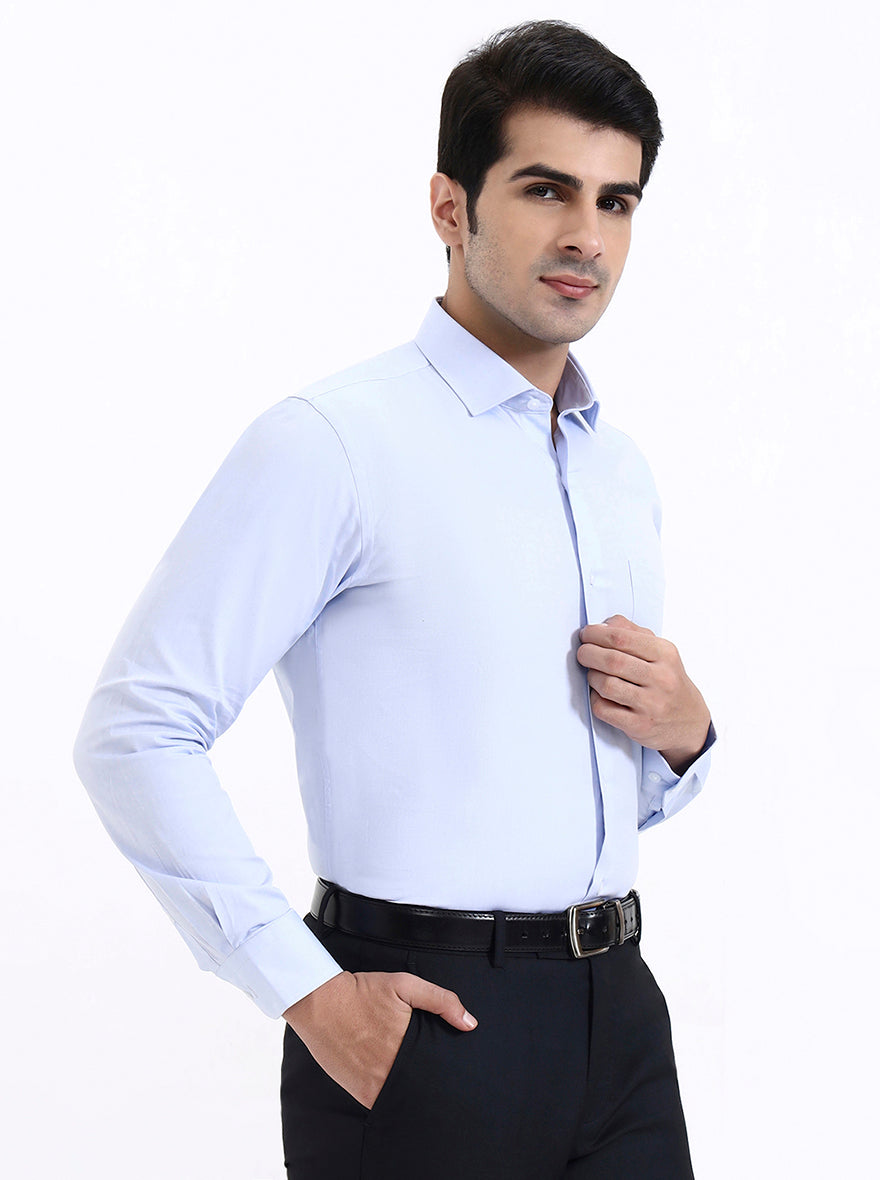 Sky Blue Solid Slim Fit Formal Shirt | Metal
