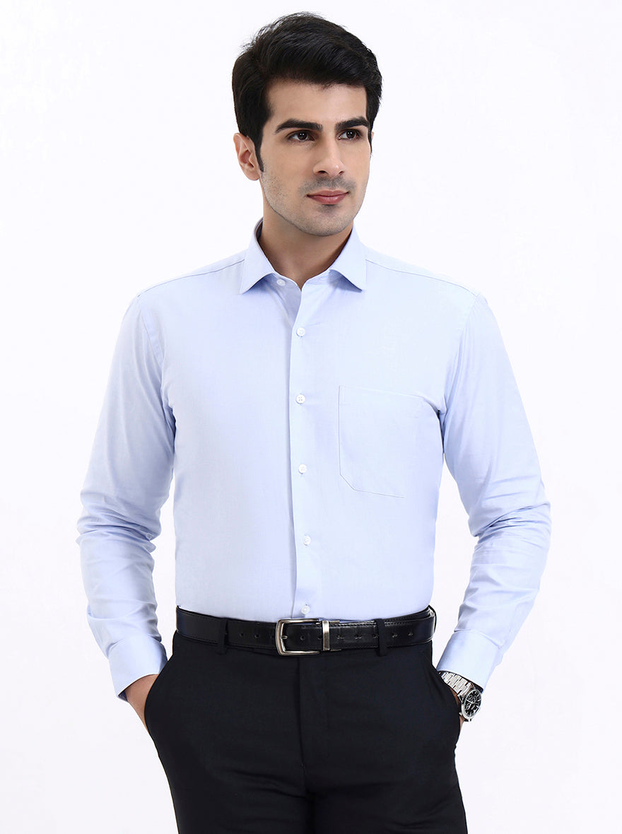 Sky Blue Solid Slim Fit Formal Shirt | Metal