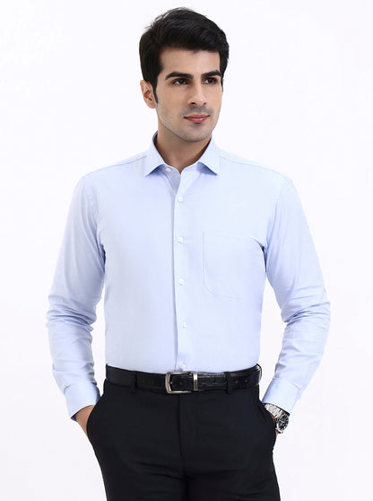 Sky Blue Solid Slim Fit Formal Shirt | Metal