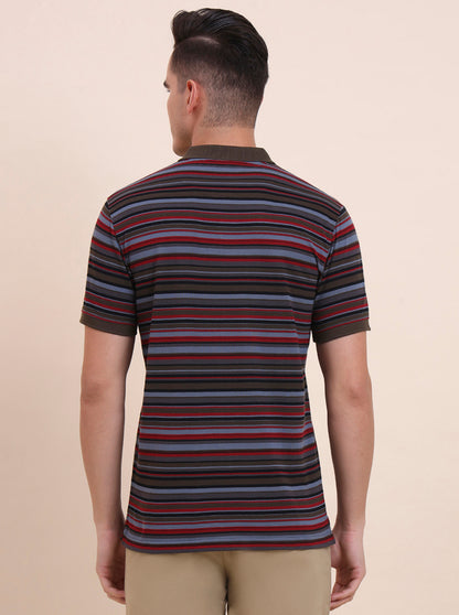 Multicolor Striped Slim Fit Polo T-Shirt | Greenfibre