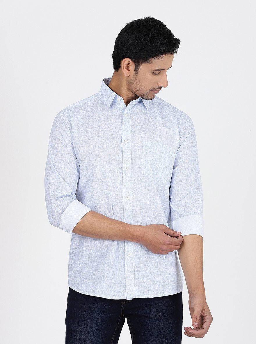Light Blue Printed Slim Fit Casual Shirt | JadeBlue