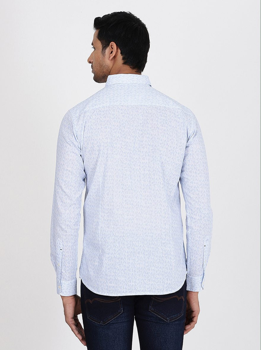 Light Blue Printed Slim Fit Casual Shirt | JadeBlue
