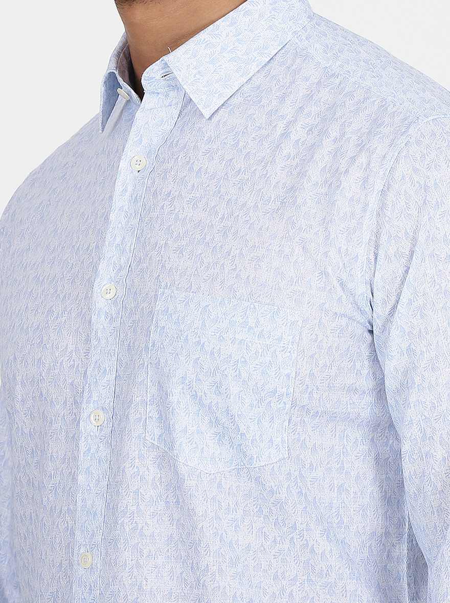 Light Blue Printed Slim Fit Casual Shirt | JadeBlue
