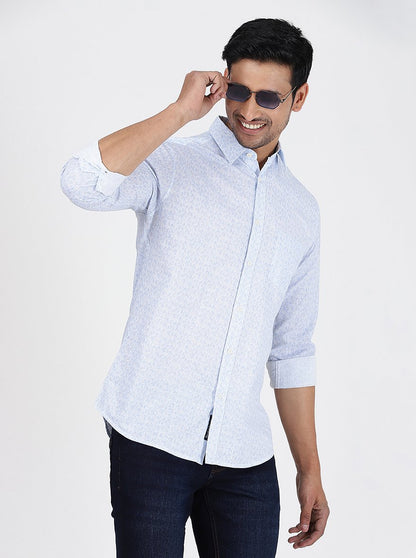 Light Blue Printed Slim Fit Casual Shirt | JadeBlue