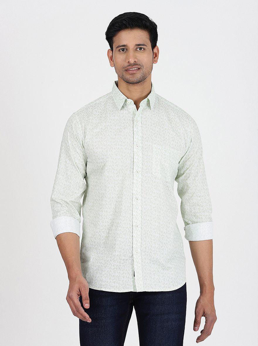 Light Green Printed Slim Fit Casual Shirt | JadeBlue