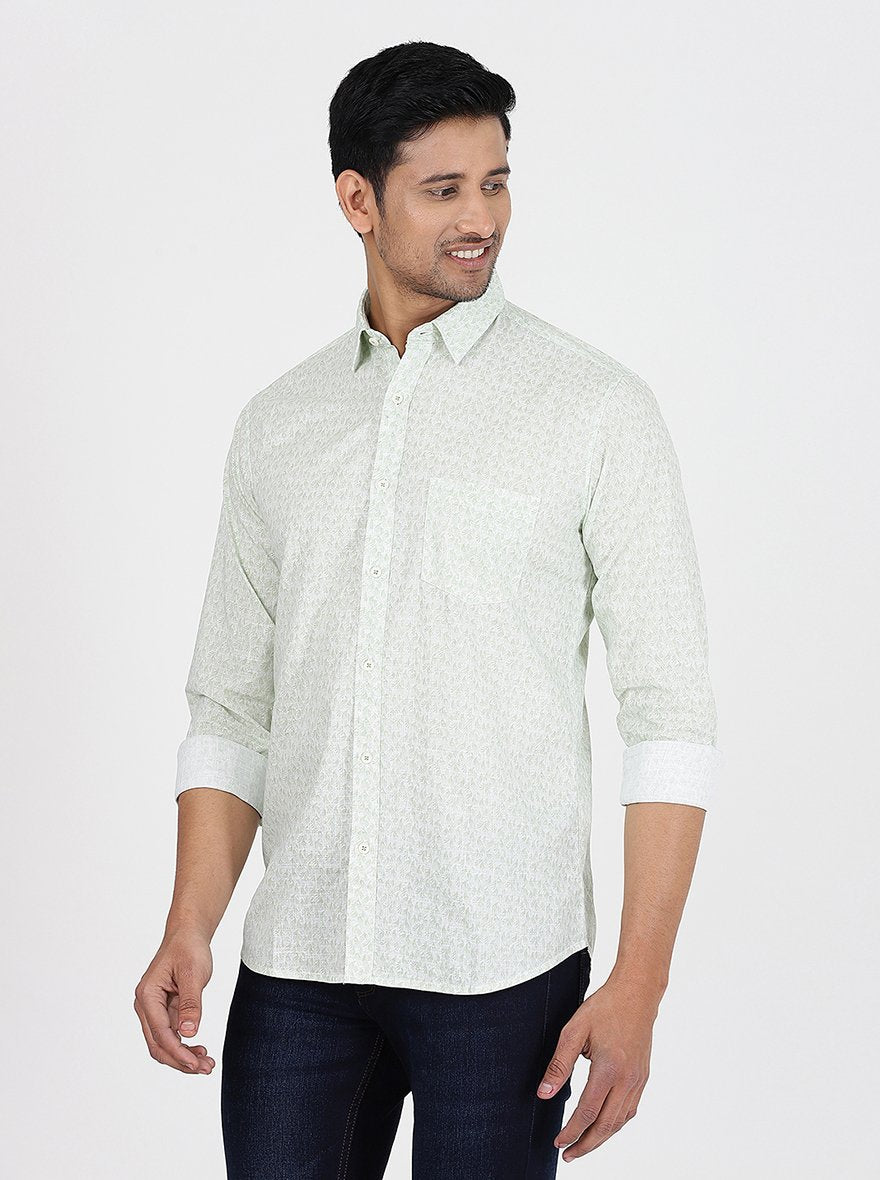 Light Green Printed Slim Fit Casual Shirt | JadeBlue