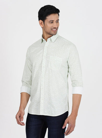 Light Green Printed Slim Fit Casual Shirt | JadeBlue