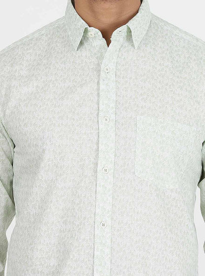 Light Green Printed Slim Fit Casual Shirt | JadeBlue