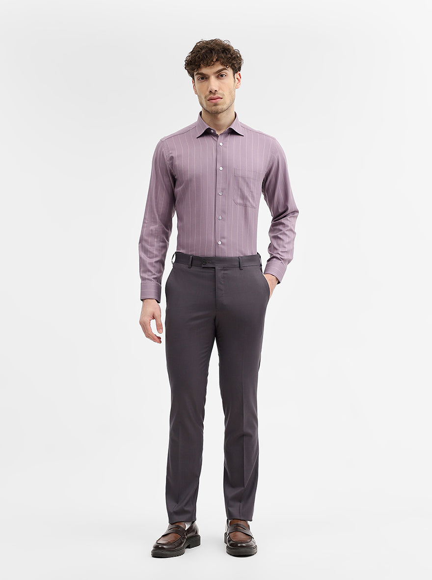 Lavender Striped Slim Fit Formal Shirt | Metal