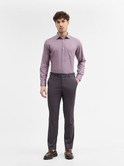 Lavender Striped Slim Fit Formal Shirt | Metal