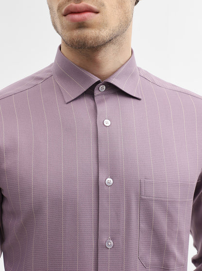 Lavender Striped Slim Fit Formal Shirt | Metal