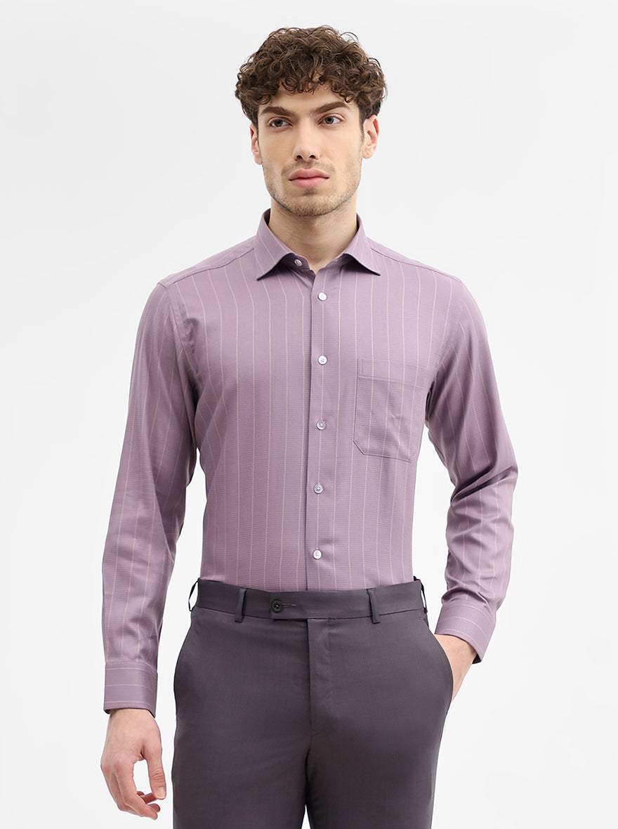 Lavender Striped Slim Fit Formal Shirt | Metal