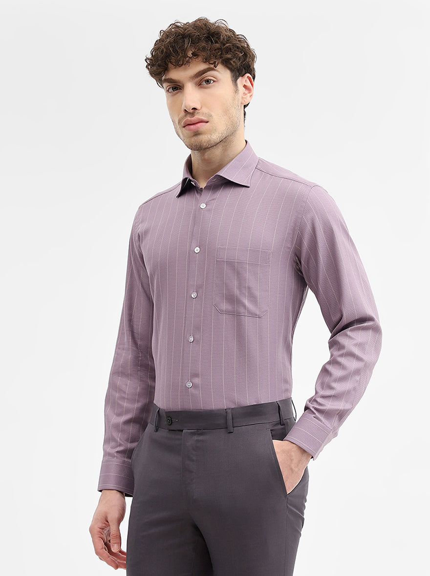 Lavender Striped Slim Fit Formal Shirt | Metal
